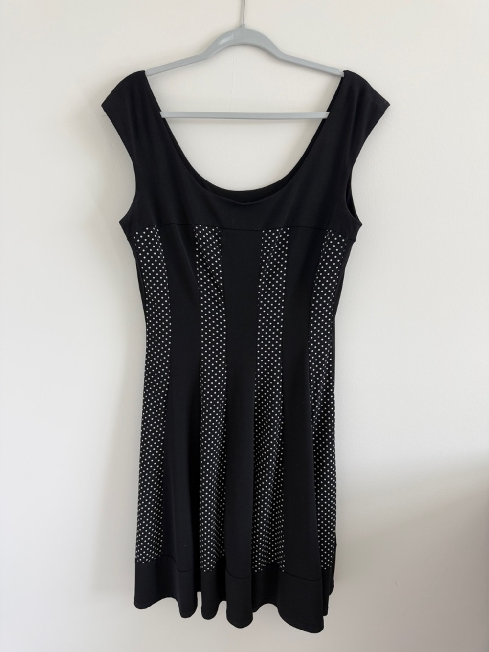 connected apparel Black & White Polka Dot Fit-and-Flare Midi Dress